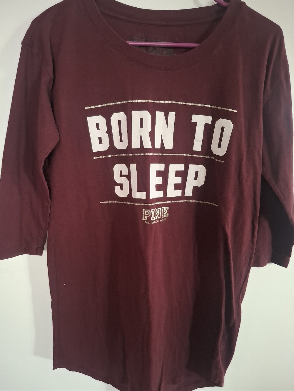 PINK Victoria's Secret Maroon 'Born to Sleep' Long Sleeve Tee